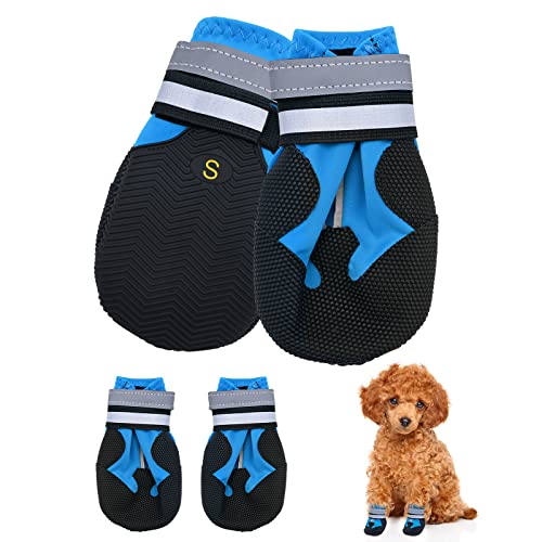 Hundeschuhe,4 STK wasserdichte Hundeschuhe mit reflektierenden Riemen Anti-Rutsch-Sohle Outdoor Pfotenschützer Hundeschuhe für kleine mittelgroße Hunde Winter,Blau (S) von Jodsen