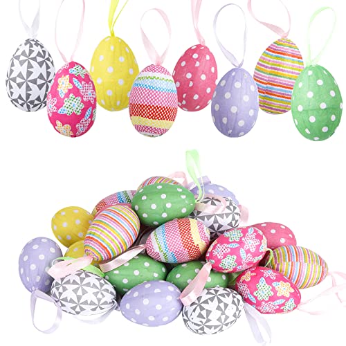 Jodsen 24 Stück Ostern Hängende Eier Baumschmuck,Deko Ostern Eier Ostereier Dekoration Ostereier Hängende Ornamente Bunte Schaumstoff-Ostereier Dekorationen für Ostern DIY Handwerk Home Decorations von Jodsen