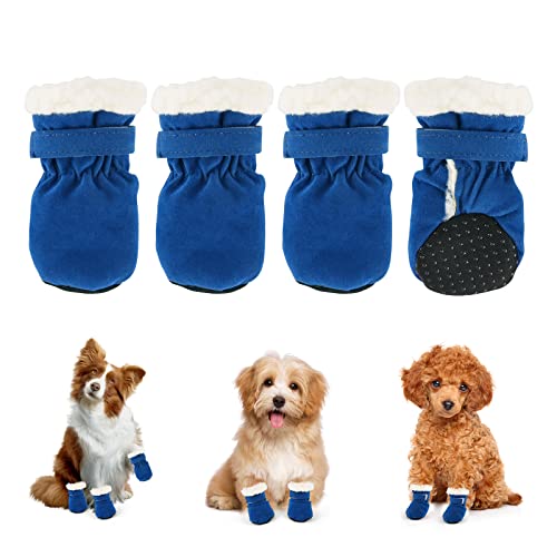 Hundeschuhe,4 Stück Hundeschuhe Pfotenschutz wasserdichte Schneeschuhe Pfotenschutz mit Anti-Rutsch Sohle Outdoor Pfotenschützer Hundeschuhe für kleine mittlere Hunde Herbst Winter (Blue) von Jodsen