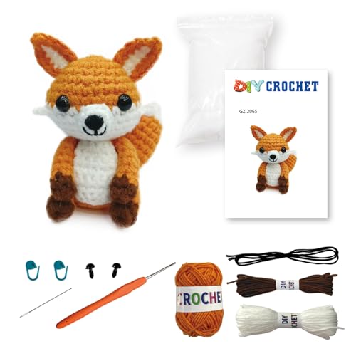 Jodsen Strickset mit Häkelnadeln Süßes Fuchs Häkelset für Anfänger DIY Starter-Häkelpaket Mit Schritt-für-Schritt-Anleitungen und Detaillierten Video-Tutorials (Fuchs) von Jodsen
