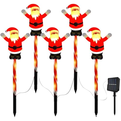 Jodsen Weihnachtsbeleuchtung Solar Außen, 5 Stück Weihnachtsweg Lichter Solar Lichterkette Außen LED Gartenstecker Weihnachten Wasserdicht Gartenleuchte Weihnachts Beleuchtung 8 Modi (Weihnachtsmann) von Jodsen