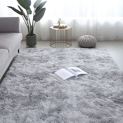 Flauschiger Hochflor Teppich 120x160cm - Anti-Rutsch, Soft Touch Flächenteppich, Spielmatte, Modern Batik Plüsch für Wohnzimmer, Kinderzimmer, Schlafzimmer - Grau von Jodsen