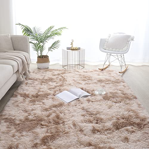 Flauschiger Hochflor Teppich 80 x 160cm - Anti-Rutsch Wohnzimmer Teppich Mit Soft Touch - Moderne Batik Plüsch Spielmatte für Kinderzimmer Und Schlafzimmer in Khaki von Jodsen
