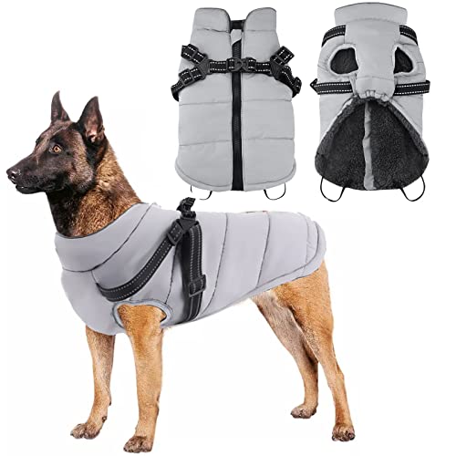 Winter-Hundemäntel, Warme Hundemanteljacke für kleine, mittelgroße Hunde wasserdichte Jacke für Welpen mit reflektierendem Geschirr Hundesportweste Kleidung für Corgi, Bulldogge, Yorkshire (2XL/43cm) von Jodsen