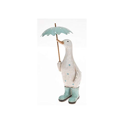 David's Dekofigur Ente im Shabby-Chic-Stil, gepunktet, mit Regenschirm und Gummistiefeln (Aqua) von Joe Davies