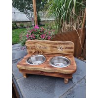 2x800Ml Personalisierte Futterstation Futterbar Hunde Altholz Inkl. Der Näpfe von JoeStyle