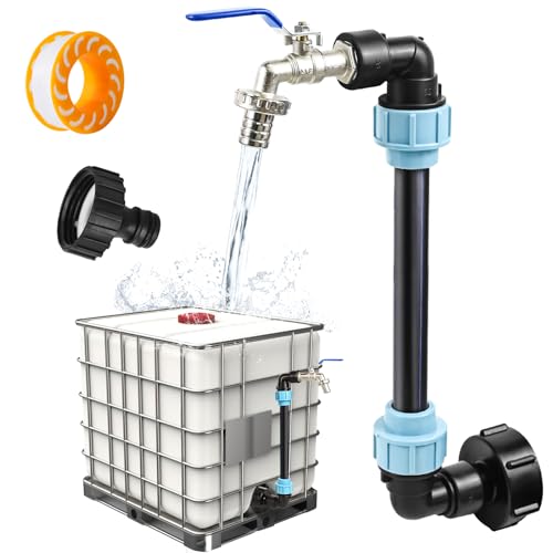 Joellfuner IBC Schwanenhals 3/4" Auslaufhahn, IBC Container S60x6 3/4 Zoll Wasserhahn, IBC Adapter mit Schwanenhals Messing Wasserhahn für 1000L Regenwassertank, Regenfass, IBC Container von Joellfuner