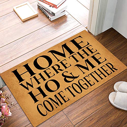 Joelmat Fußmatte mit Aufschrift "Home Where The Ho & Me Come Together", rutschfest, Gummi, für Haustür, Badezimmer, Garten, Küche, Schlafzimmer, 59,9 x 39,9 cm von Joelmat