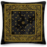 Los Angeles Bandana Lila Und Gold Premium Kissen Schwarz von Joeshakalaka