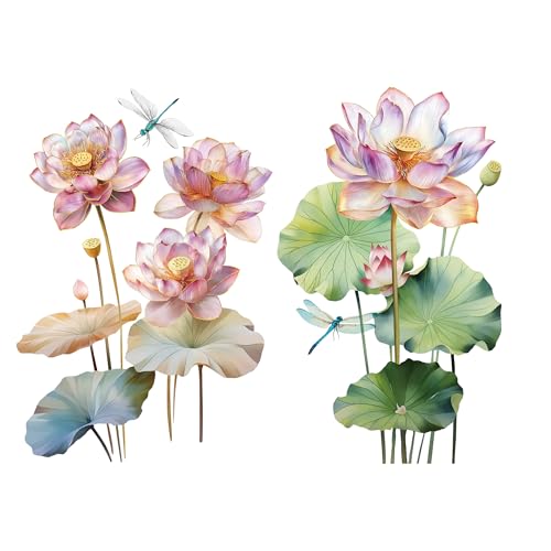 Joeyan 2 Stück Rub On Sticker Blumen, Groß Möbelaufkleber 42x30cm, Folie Transferaufkleber zum Basteln & Dekorieren DIY Handwerk auf Holz Glas Metall Leinwand Porzellan Kunststoff (Schöner Lotus) von Joeyan