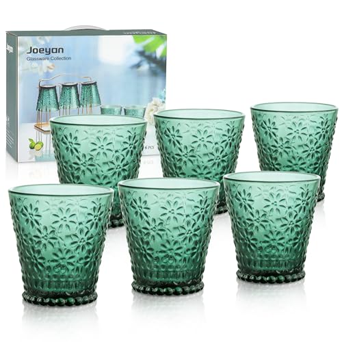 Joeyan 250ml Trinkgläser Wasserglas Grün,Bunte Wassergläser Spülmaschinenfest,Stapelbar Vintage Gläser Set 6 teilig für Getränk Cocktail Tee von Joeyan