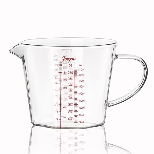 Joeyan 510ml Messbecher Glas mit Griff, Espresso Measuring Cup mit Skala (ML/OZ/Cup), Milchkännchen mit V-förmiger ausguss für Cocktail Matcha, Rührschüssel,Müslischalen,Salatschüsseln,Borosilikatglas von Joeyan