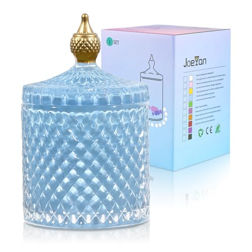 Joeyan 540ml Groß Blau Glas Zuckerdose mit Glasdeckel für Würfelzucker, Bonbon, Oster Vorratsgläser Dekorative für Haus Küche Badezimmer Hochzeit Partys Buffet, Farbig Schmuck Vorratsdosen Glas von Joeyan