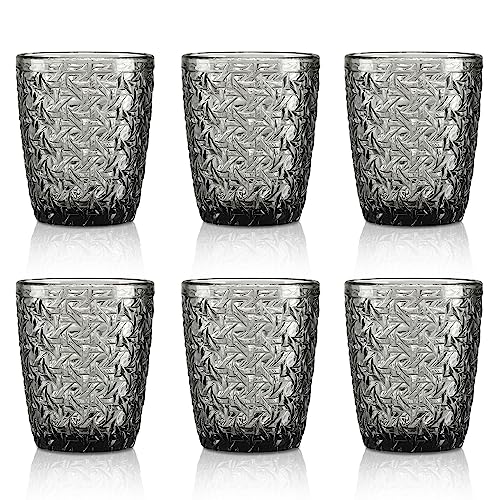 Joeyan 300 mlGrau Wassergläser mit Geprägtem Design,Moderne Trinkgläser Saftgläser Tumbler,Spülmaschinenfest Gläser Set 6 teilig von Joeyan