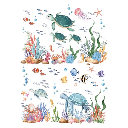 Joeyan Möbelaufkleber, Meerestiere Rub On Transfers für Crafts, 2 Große Meeresschildkröten Design 43x30cm, DIY Home Decal auf Holz Glas Metall Porzellan Papier Kunststoff, das Meer Welt von Joeyan