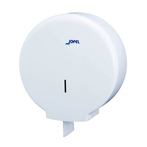 Jofel - Großer industrieller Toilettenpapierrollenhalter, Papierrollenspender für bis zu 400m, max. 260mm Durchmesser, 55mm Spannfutter, ideal für öffentliche Toiletten, Azur AE55300, ABS Weiß von Jofel