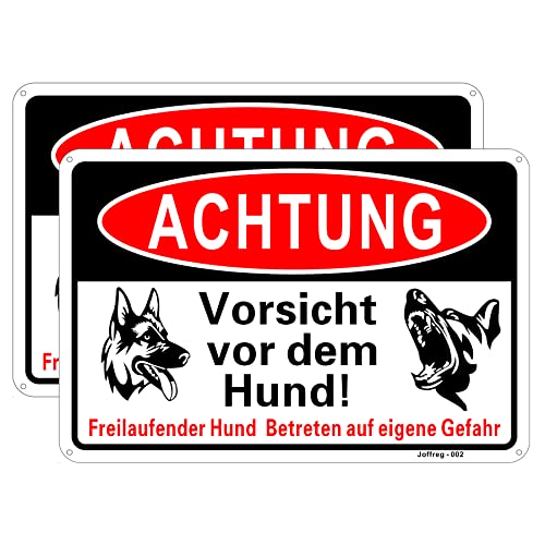 Joffreg Achtung Vorsicht vor dem Hund Schild,20 x 30 cm aus Stabiler Aluminium 1mm Reflektierendes Warnschild mit UV-Schutz,Wetterfest,einfache Montage,2 Stück von Joffreg