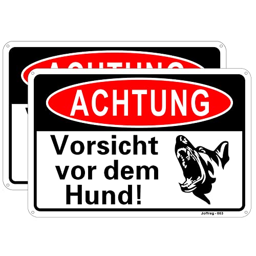 Joffreg Achtung Vorsicht vor dem Hund Schild,20 x 30 cm aus Stabiler Aluminium 1mm Reflektierendes Warnschild mit UV-Schutz,Wetterfest,einfache Montage,2 Stück von Joffreg