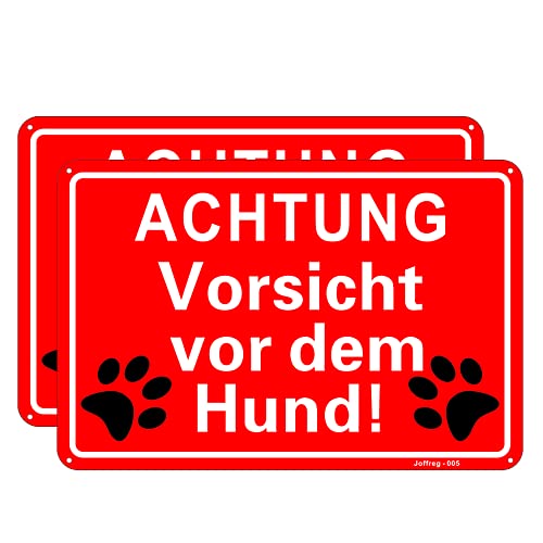 Joffreg Achtung Vorsicht vor dem Hund Schild,20 x 30 cm aus Stabiler Aluminium 1mm Reflektierendes Warnschild mit UV-Schutz,Wetterfest,einfache Montage,2 Stück von Joffreg