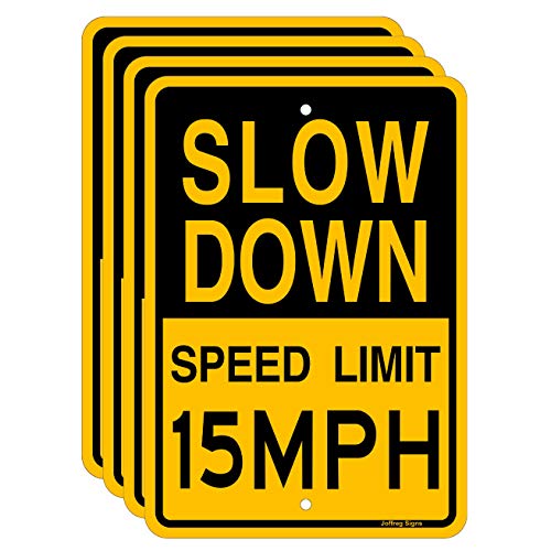 Joffreg Slow Down Speed Limit 15 MPH Sign,17 x12 Inches,Reflective Aluminum (4 Pack) von Joffreg