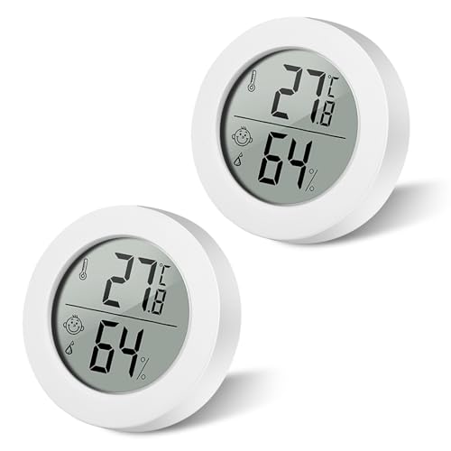 Digital Thermometer Innen | 2 Stück LCD Thermometer Hygrometer | Mini Innen Raumthermometer Luftfeuchtigkeitsmesser mit Smiley-Indikator | für Babyzimmer Wohnzimmer Büro Gewächshaus von Jognee