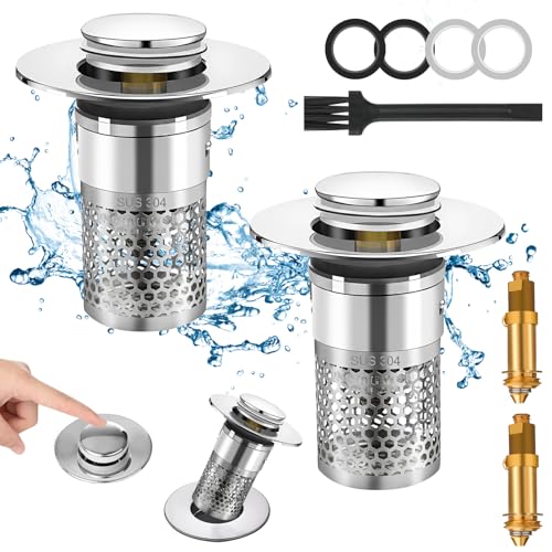 Jogoico Waschbeckenstöpsel 2 Stück Abflussstopfen Waschbecken Universal 34-40mm Abflussstopfen mit Sieb Edelstahl Bodenablauf Filter Pop Up Ablaufventil Abflusssieb Dusche für Aufsatzwaschbecken von Jogoico