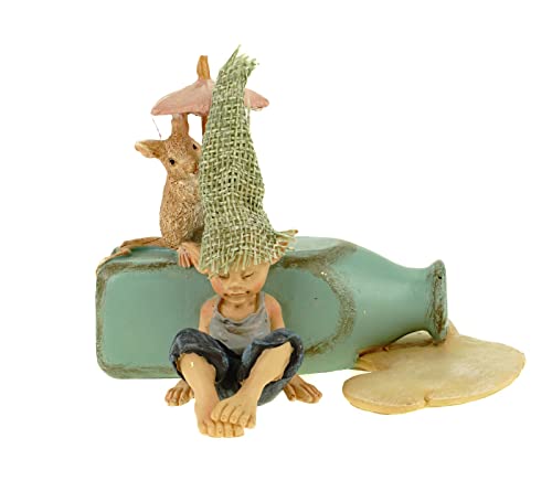 Joh. Vogler Mittagsschlaf Pixie lehnt an Milchflasche Maus Sonnen 12 cm Figur Zwerg Kobold Fee Fabelwesen Gnom, Mehrfarbig, 8 x 12 x 8 cm von Joh. Vogler GmbH