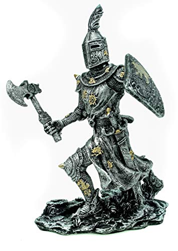 Unbekannt Kämpfender Ritter mit Streitaxt Silber 20 cm Figur Deko Skulptur von Joh. Vogler GmbH