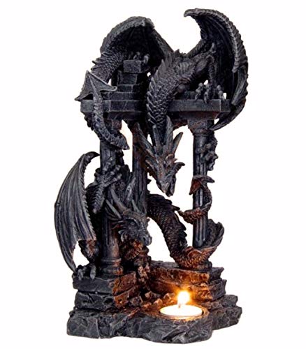 Vogler 766-3679 Großer Teelichthalter mit 2 Drachen und 3 Säulen 30 cm Figur Teelicht Mehrfarbig von Joh. Vogler GmbH