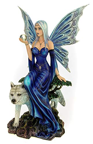Vogler XXL Wolfskönigin Lupa mit Wolf und Seherkugel aus Glas 49 cm Figur Fee Fantasy Fairy Elfe von Joh. Vogler GmbH