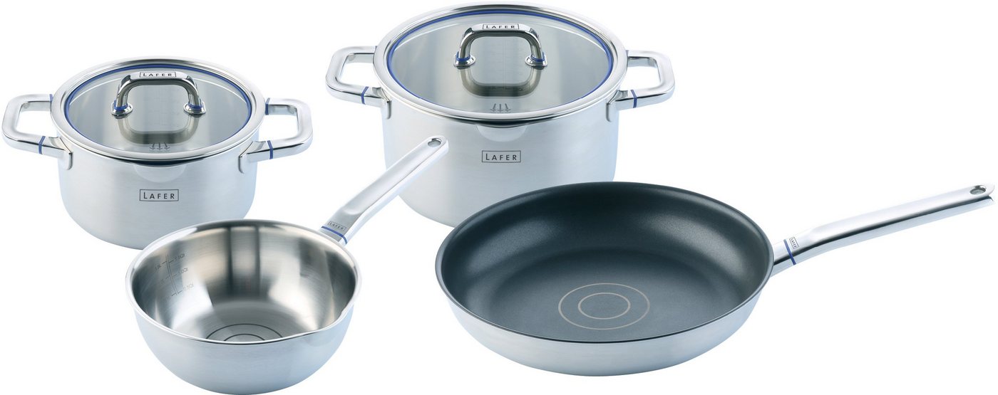 Johann Lafer Topf-Set Lafer, Edelstahl 18/10 (Set, 6-tlg., je 1x Fleischtopf Ø 20/24 cm, 1 Sauteuse Ø 20 cm, 1 Bratpfanne Ø 28 cm), Induktion von Johann Lafer