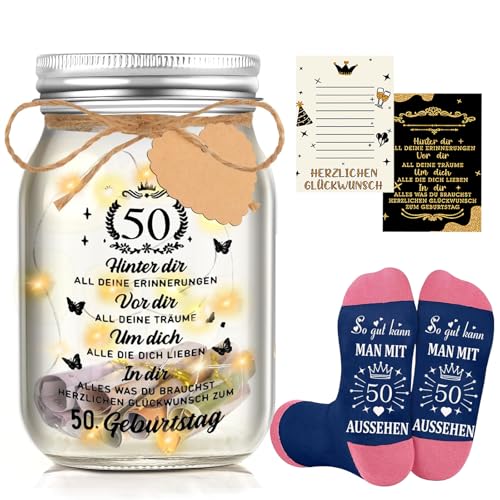 50 Geburtstag Frau Mann LED Flaschenlicht Geburtstag mit Socken,50 Geldgeschenke Geburtstag Verpackungen,50.Geburtstag Geschenk Nachtlicht Geschenke Deko 50.Geburtstag Tischdeko. von Johiux