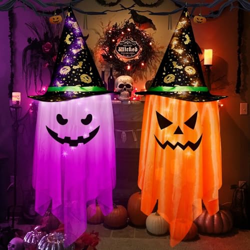 Halloween Geister Deko Garten Outdoor,2 Stück Hängelicht Deko Hexenhut mit LED-Lichtern Glow Indoor Outdoor Dekorationen,Hängende Gespenster Deko Halloween Party Haus Bäume. Halloween Geister Deko Garten Outdoor,2 Stück Hängelicht Deko Hexenhut mit LED-Lichtern Glow Indoor Outdoor Dekorationen,Hängende Gespenster Deko Halloween Party Haus Bäume. von Johiux