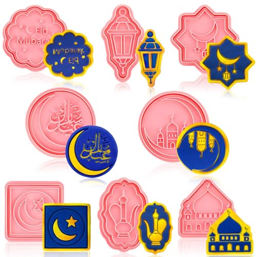 Johiux 8 Stück Eid Mubarak Ausstechförmchen,3D DIY Keksausstecher Ramadan Plätzchenausstecher,Muslimischen Städter Plätzchen Ausstechformen für Kinder Cookie Cutter,Backen Küche Zubehör Form von Johiux