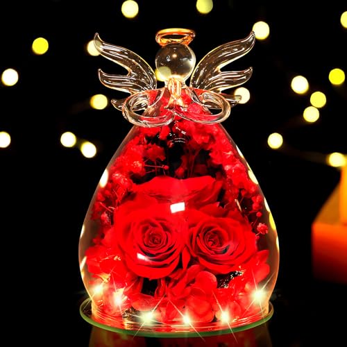 Johiux Engel Figur Geschenke für Frauen,Infinity Rose Geschenke,Ewige Blume Geschenk,Jahrestag Geschenk Geburtstag Geschenk für Ehefrau Mama Oma. (3 Rosen Rot) von Johiux