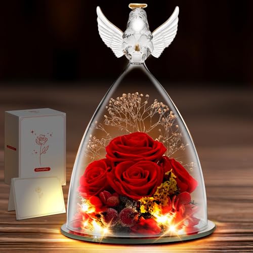 Johiux Frau Engel Figur Geschenke für Sie,Infinity Rose Geschenke,Ewige Blume Geschenk,Jahrestag Geschenk Geburtstag Geschenk für Freundin Ehefrau Mama Oma von Johiux