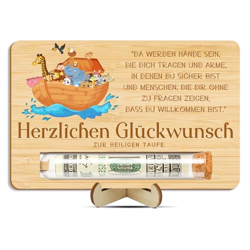Johiux Geldgeschenk zur Taufgeschenke für Mädchen und Jungen,Geldgeschenk Taufe Mädchen,Sinnvolle Geschenke zur Taufe Hölzerne Taufkarte Mädchen mit Sockel Schönes Taufgeschenk. (C) von Johiux