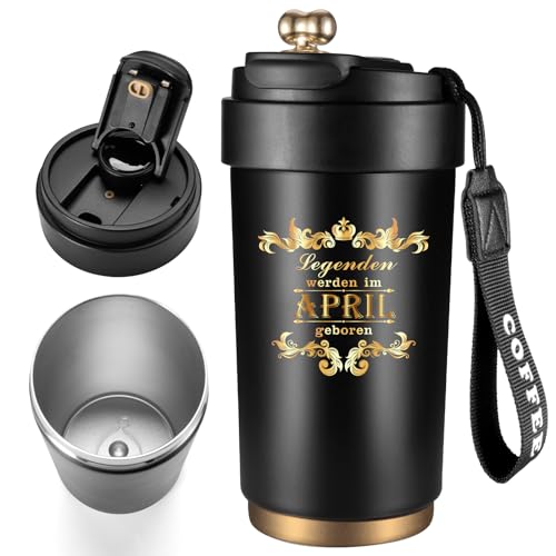 Johiux Geschenke Geburtstag für Männer und Frauen 450ml Kaffeebecher Isolierter Becher Legenden Werden im April Geboren Lustige Geburtstagsgeschenk für Mama,Papa,Ehefrau,Ehemann,Kollege,Freund. von Johiux