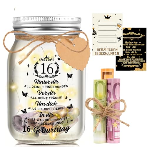 Johiux Geschenke zum 16 Geburtstag Mädchen Junge,LED Flaschenlicht Geldgeschenke Geburtstag 16,Geburtstag Geldgeschenke Verpackung,16.Geburtstagsgeschenk Geld Leuchtflasche Coole Geschenkideen. von Johiux