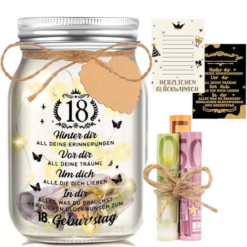 Johiux Geschenke zum 18 Geburtstag Mädchen Junge,LED Flaschenlicht Geldgeschenke Geburtstag 18,Geburtstag Geldgeschenke Verpackung,18.Geburtstagsgeschenk Geld Leuchtflasche Geschenkideen.(12.8x8cm) von Johiux