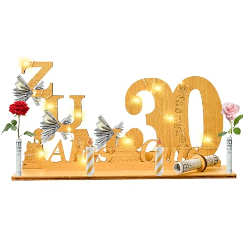 Johiux Geschenke zum 30 Geburtstag Frau Mann,Geldgeschenke Geburtstag 30 Alles Gute zum mit LED Lichterkette Ständer,Holz 30.Geburtstag Deko,Coole Geschenkideen zum 30. Geburtstag Tischdeko. von Johiux