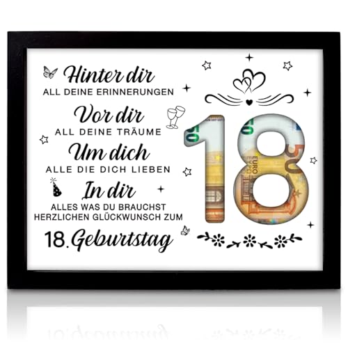 Johiux Geschenke zum18.Geburtstag Mädchen Junge,18.Geburtstag Geldgeschenke,Coole Geschenkideen zum18.Geburtstag Tischdeko,18. Geburtstag Geschenk hölzerne Geldrahmen (Geburtstag 18.) von Johiux
