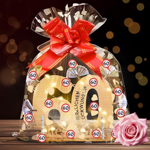 Johiux Upgrade Geschenke zum 60 Geburtstag Frauen & Männer,Geldgeschenke Geburtstag 60 mit LED Lichterkette Holz Deko,60.Geschenkideen für Männer FrauenTischdeko von Johiux
