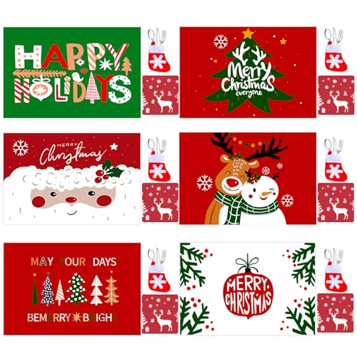 Platzdeckchen Weihnachten - 6 Abwaschbare Platzsets Mit Untersetzern Und Besteckhaltern - PVC Tischsets (6 Arten) von Johiux