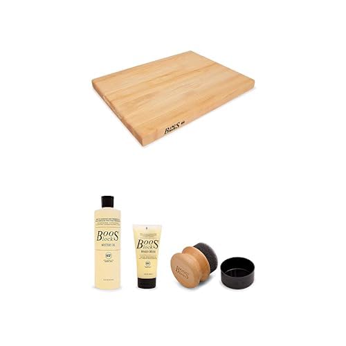 Boos Block Schneidebrett Set – 1 Profi-Schneidebrett Holz 51 x 38 x 4 cm + Schneidebrett Öl + Wachs + Applikator – Nordamerikanisches Ahorn - Hackblock - Lebensmittelecht Boos Block Schneidebrett Set – 1 Profi-Schneidebrett Holz 51 x 38 x 4 cm + Schneidebrett Öl + Wachs + Applikator – Nordamerikanisches Ahorn - Hackblock - Lebensmittelecht von John Boos