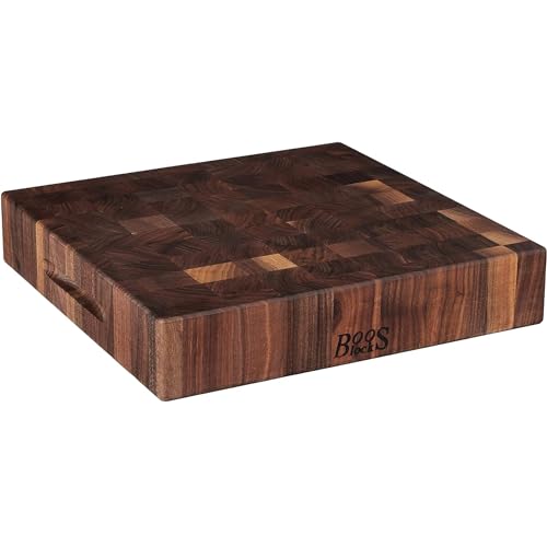 Boos Block Hackbrett Walnuss - 38 x 38 x 7,5 CM - Schneidebrett Stirnholz – Extra Dick - Schneidebrett Walnuss – Brett Nussbaum - Nordamerikanisches Ahorn-Hartholz – Hirnholz Schneidebrett von John Boos