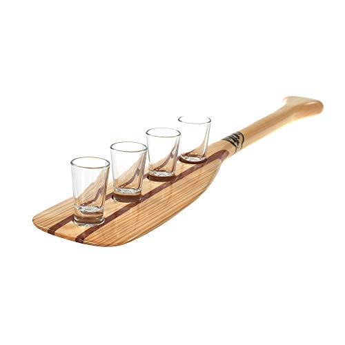 John Paddle Schnapspaddel - Schnapsplatte (Flatt) - Schnapsglasträger mit 4 Schnapsgläser (4x25 ml) Geschenk für Seeleute Kanufahrer Segler Fischer Jäger von John Paddle let's rOAR www.johnpaddle.com