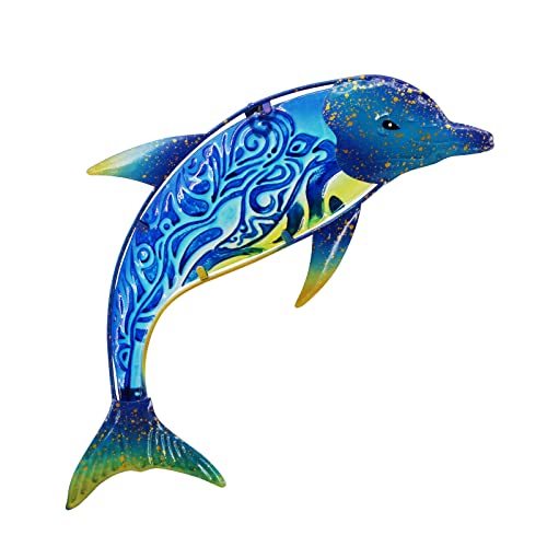 John's Studio Delphin Wanddekoration Outdoor Metall Fsh Meer hängende Kunst Glas Skulpturen Home Ocean Thema Dekorationen für Wohnzimmer, Schlafzimmer, Hof, Zaun und Terrasse – 44 cm von John's Studio