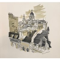 1957 David Knight London St Paul's Catedral Druck Von Pen & Wash Zeichnung Auf Penrose Smooth. Einseitig Bedruckt Ca.20x19cm von JohnMintonandMore