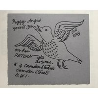 Peggy Angus Litho-Druck. "Frohes Neues Jahr'. Wie in Carolyn Trant's Book Inkline Press Bildgröße C.4.75x4.25In von JohnMintonandMore